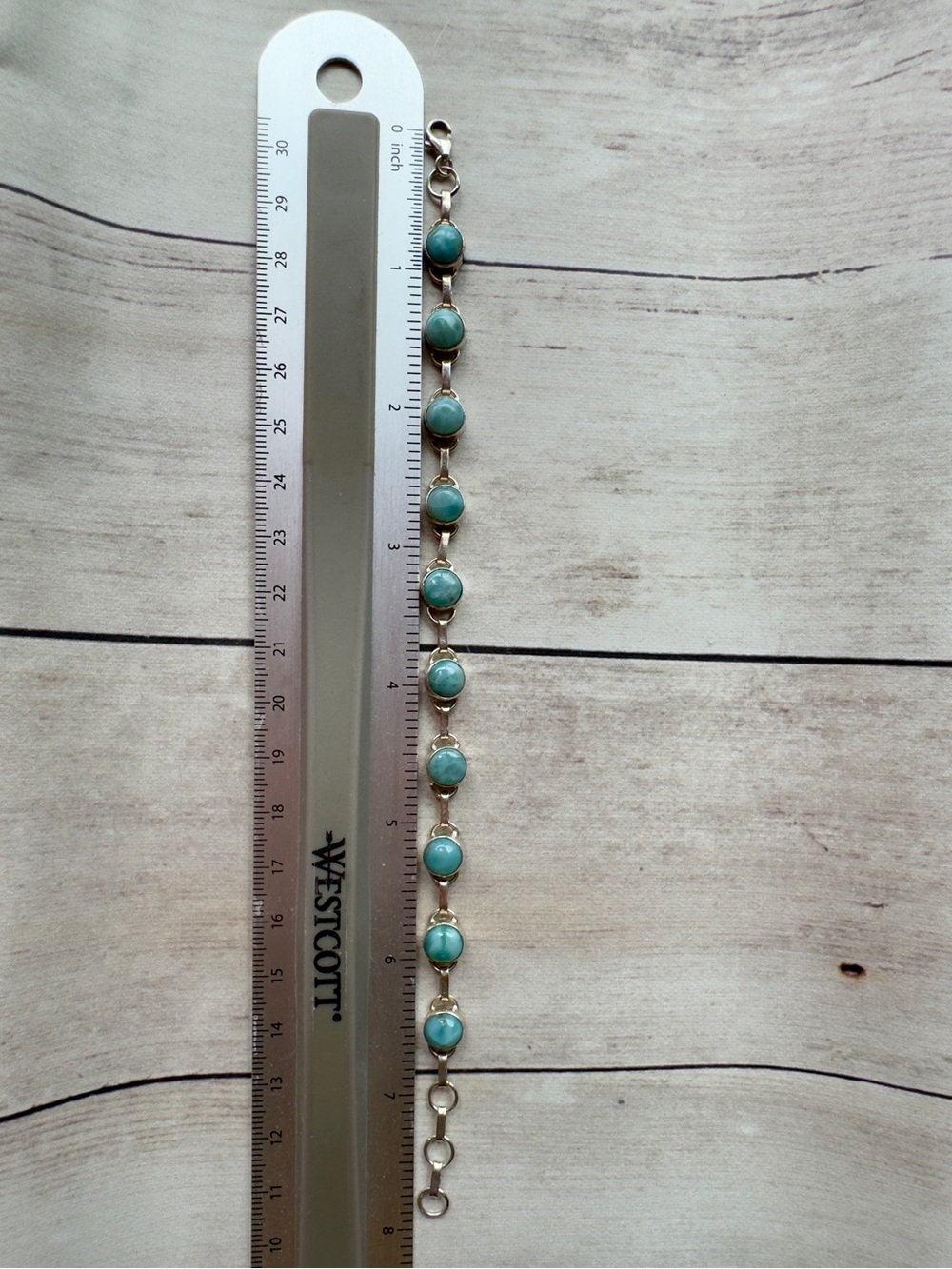 Sterling Silver Bracelet with Larimar Gemstone Links - Women Jewelry - Picture 3 of 4